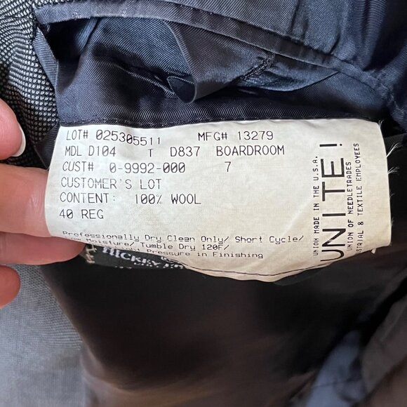 Hickey Freeman Boardroom Gray 100% Wool Two Button Suit Jacket Blazer Size 40R - Picture 7 of 14